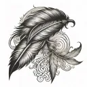 feather pen and scroll twining around a silouette tattoo design idea