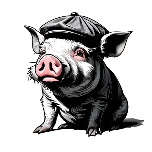 pig wearing a flat cap tattoo design idea