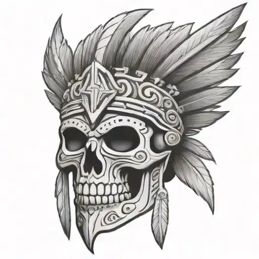 aztec skull from side view tattoo design idea