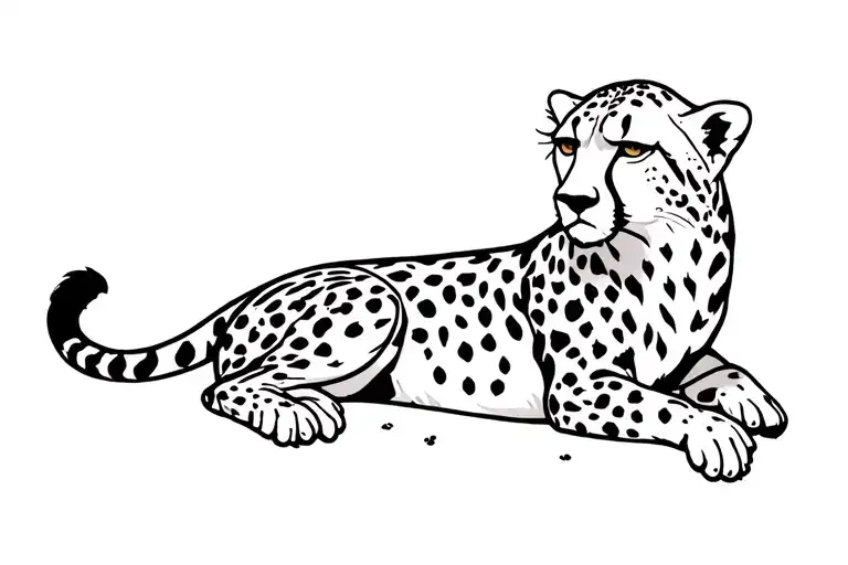 Cheetah lying with its head facing its body tattoo design idea