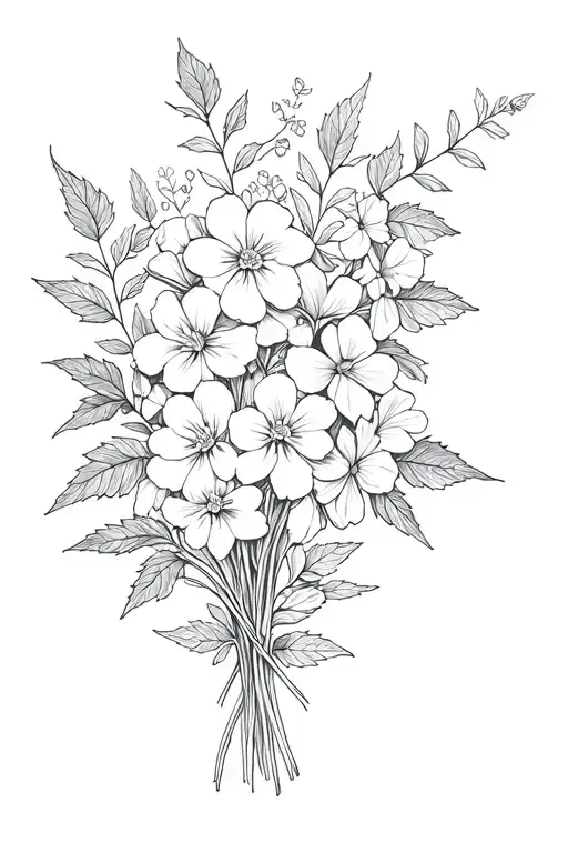 create a bouquet of nettles, gardenias, violets tattoo design idea