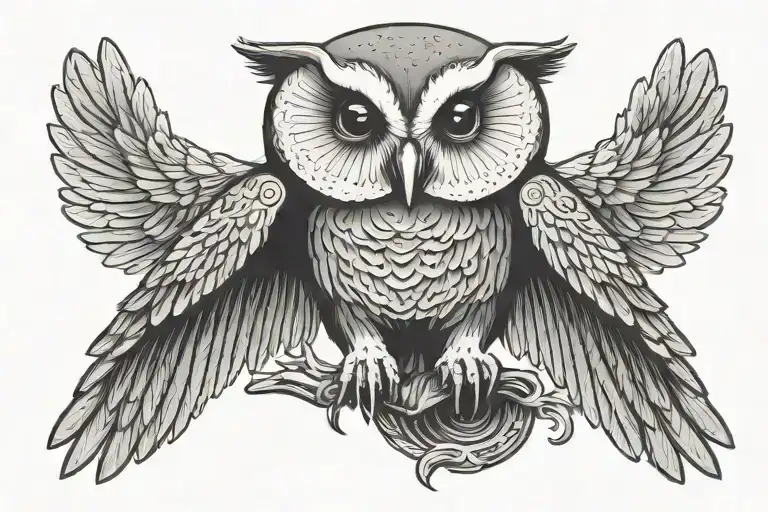 barn owl with wings spread and a skull tattoo design idea