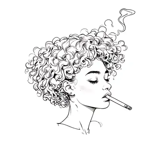 curly hair girl smoking cigarette tattoo design idea