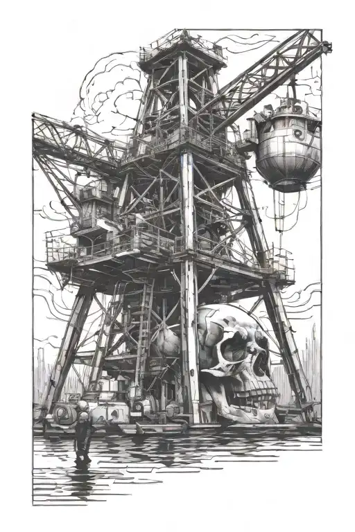 drilling rig skull leaking oil Impressionism painting tattoo design idea