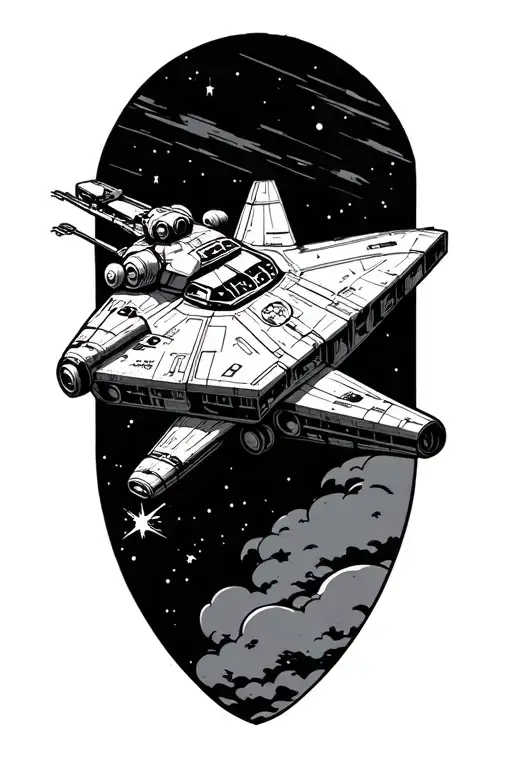 Star Wars spaceship flying tattoo design idea