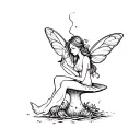a fairy sitting on a mushroom smoking a joint tattoo design idea