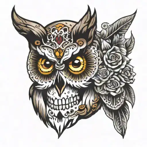 owl and sugar skull tattoo design idea
