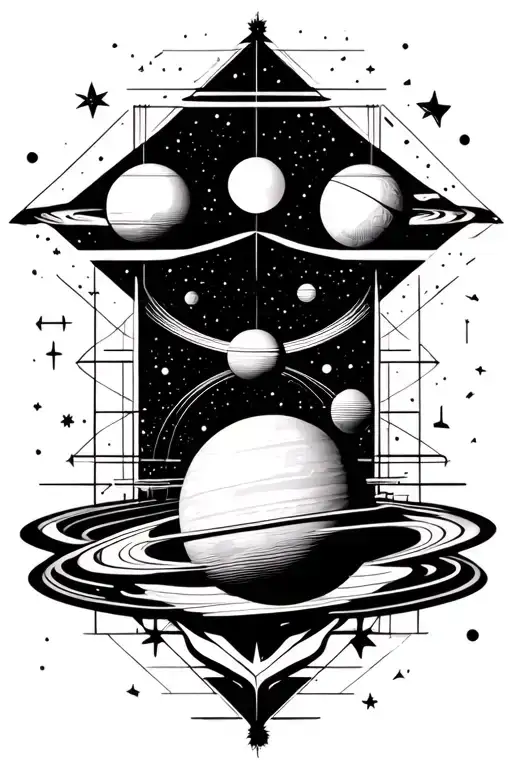 uranus planet and stars tattoo design idea