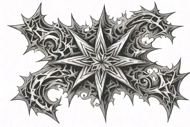 Eight-pointed Star of Chaos with irregular arms of different lengths and thicknesses whose edges are jagged and resemble tattoo design idea