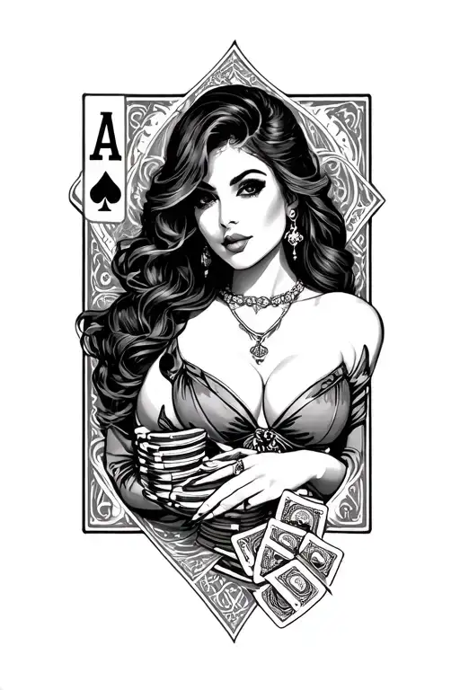 poker money pinup tattoo design idea