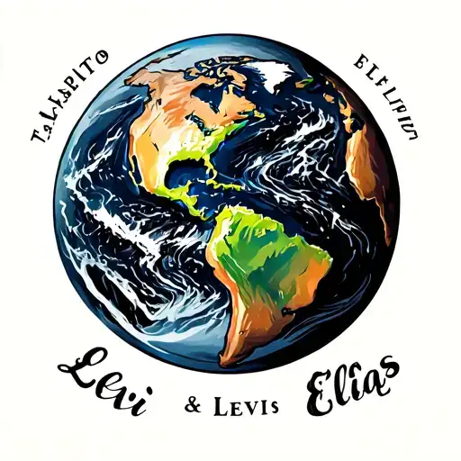 earth with Levi and Elias names  around the outside  tattoo design idea