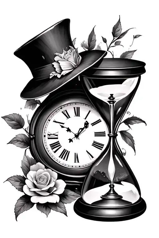 alice and wonderland hour glass and clock tattoo design idea