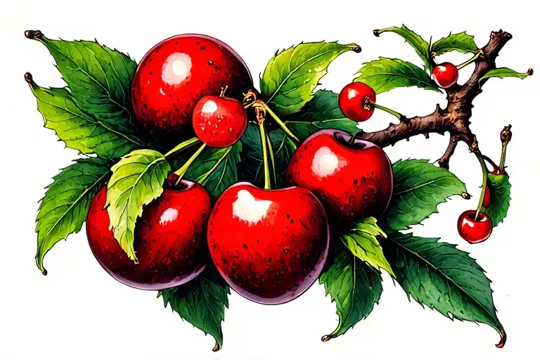 cherry fruit tree branch tattoo design idea