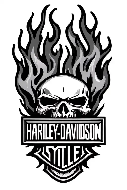 harley-davidson symbol with flames left arm tattoo design idea