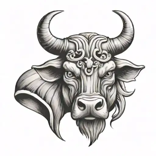 grey Taurus Bull angry eyes ring in nose  tattoo design idea