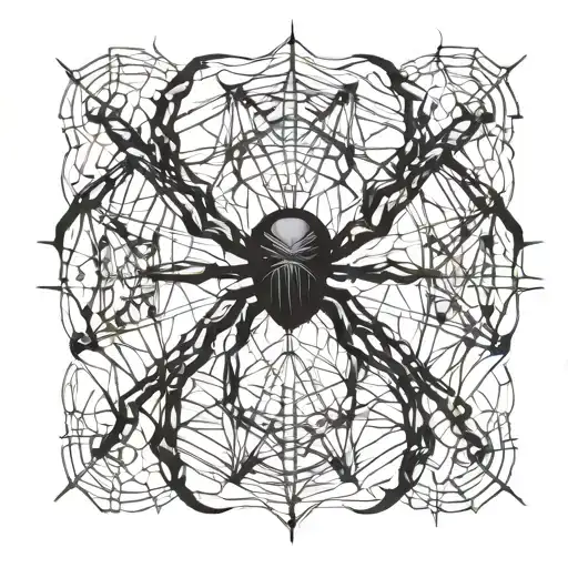 A gothic cybersigilism spider weaving a web of intricate patterns, symbolizing the interconnectedness of the digital world and nature tattoo design idea