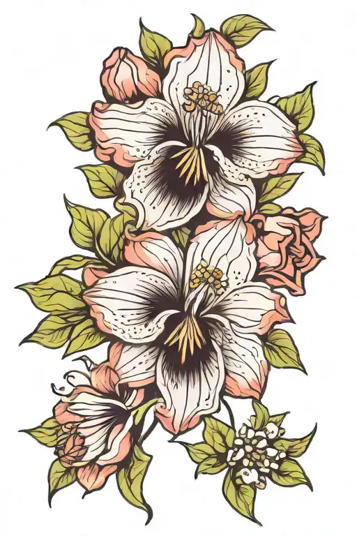 June July February and October birth flower tattoo design idea