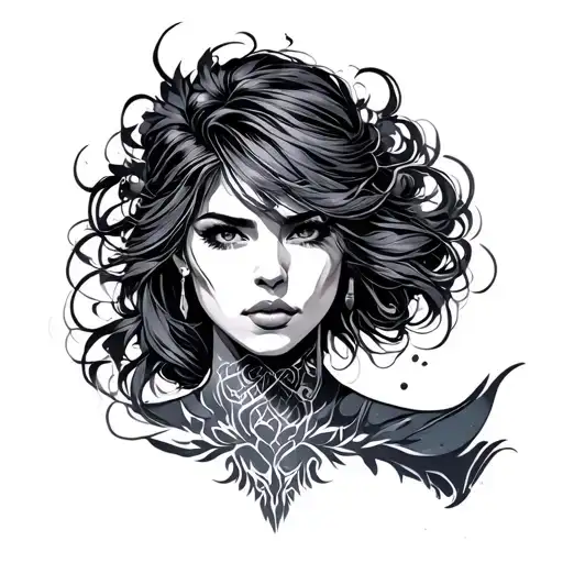 Strong courageous woman with flawless determination tattoo design idea