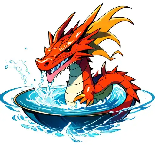 An urn pouring water with pokemon gyarados tattoo design idea