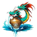 An urn pouring water with pokemon gyarados tattoo design idea