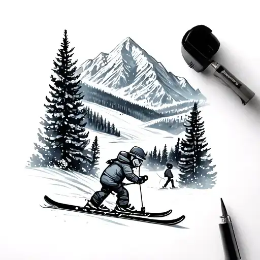 50th birthday snow skiing lake tahoe mountains children tattoo design idea