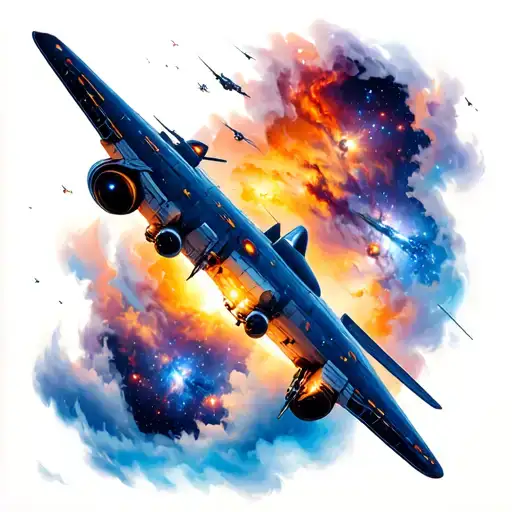 milky way galaxy with spaceships tattoo design idea