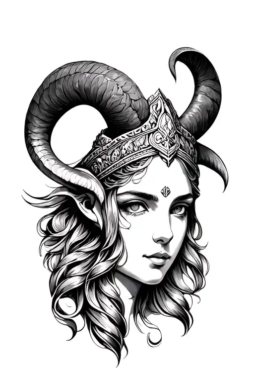 Aries sexy goddess Athena tattoo design idea
