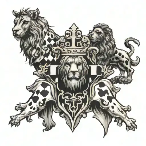 Cross symbol for faith in jesus;croatian chessboardflag and dalmatian flag 3 lion heads tattoo design idea