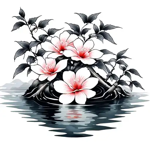 japanese samuri bamboo flowers colorful water tattoo design idea