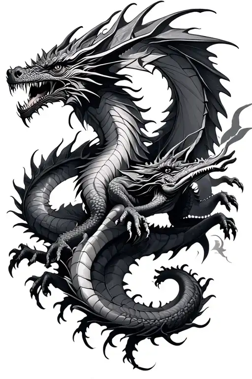 dragons flying, mandala design incorporating tattoo design idea