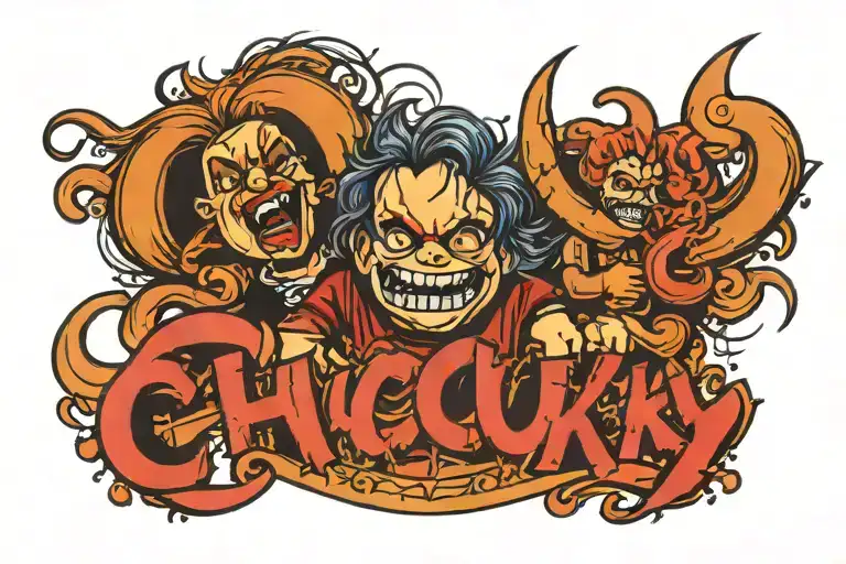 the word Chucky in cursive letters tattoo design idea