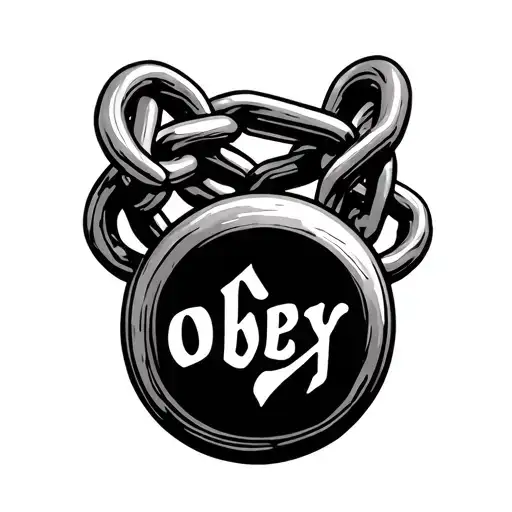 chain with a lock with the word "obey" spelled tattoo design idea