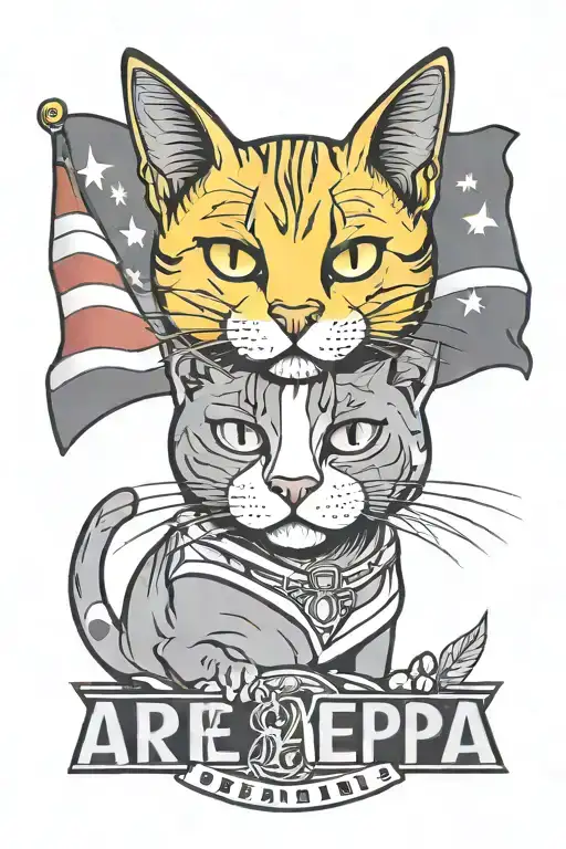 a yellow cat, anime, Canada flag, Dominican republic flag and Venezuela flag and the word arepa tattoo design idea