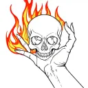 skull hand with fire coming tattoo design idea