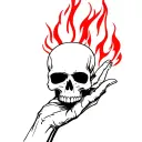 skull hand with fire coming tattoo design idea