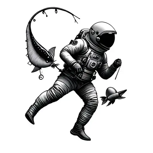 Astronaut Fishing tattoo design idea