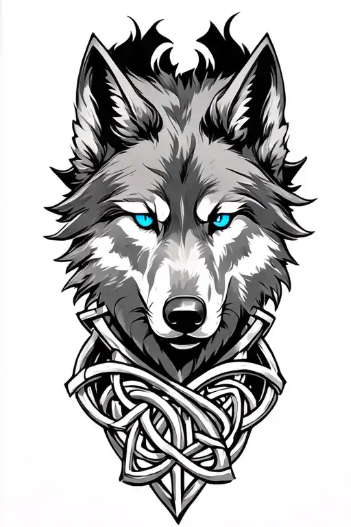wolf with blue eyes on armor tattoo design featuring Celtic trinity knot  tattoo design idea