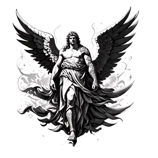 full leg sleeve tattoo of archangel micheal tattoo design idea