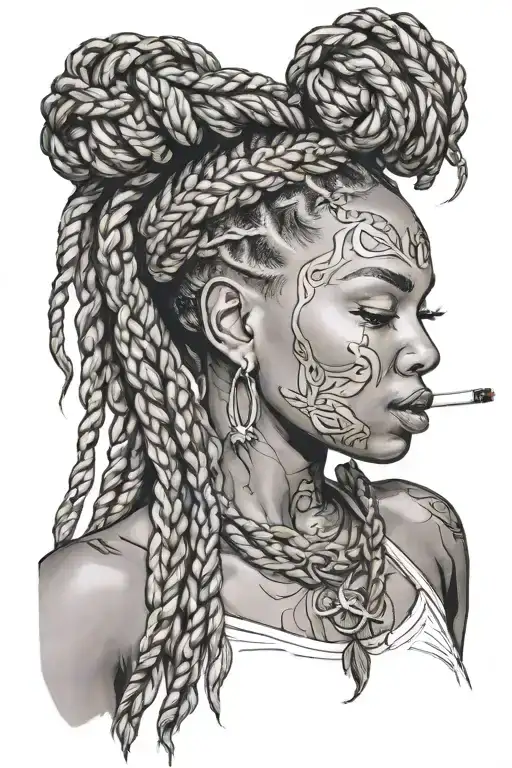 black woman hair braided smoking weed tattoo design idea