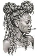 black woman hair braided smoking weed tattoo design idea