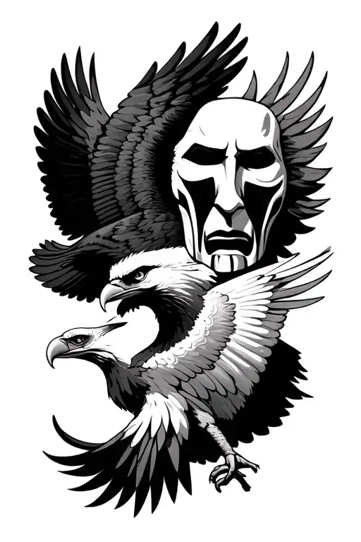 2 face gemini sign with an eagle flying tattoo design idea
