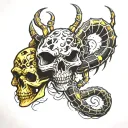 Scorpion and skulls tattoo design idea