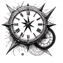 clock and compass design tattoo design idea