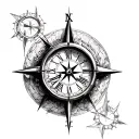 clock and compass design tattoo design idea