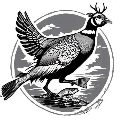 buck pheasant walleye jumping tattoo design idea