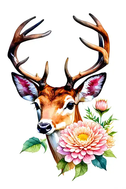 deer chrysanthemums Azalea flower tattoo design idea