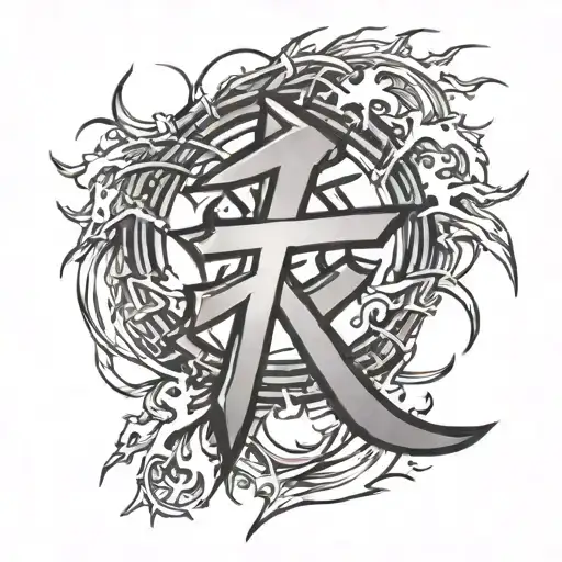 love kanji symbol with lightning around it tattoo design idea