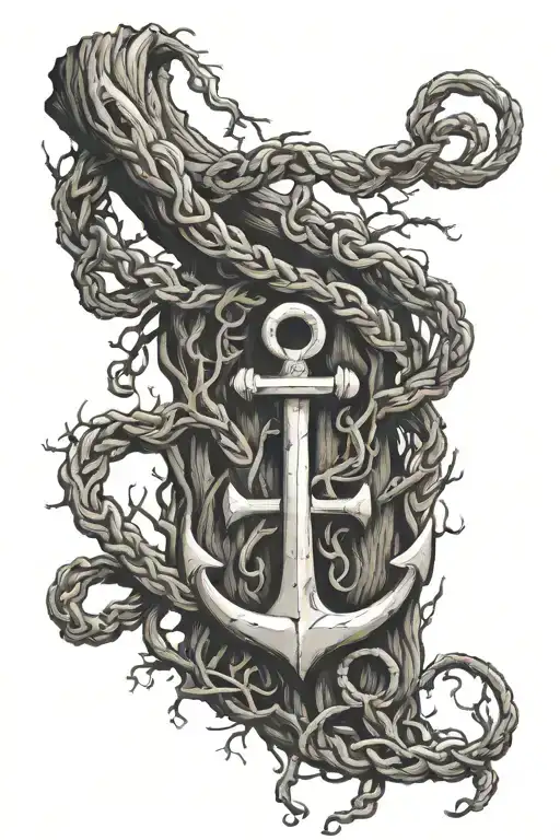 tree roots forming a sea anchor with a rope surrounding it tattoo design idea