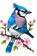 bluejay with cherry blossom branch tattoo design idea
