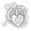 broken heart cogs tattoo design idea